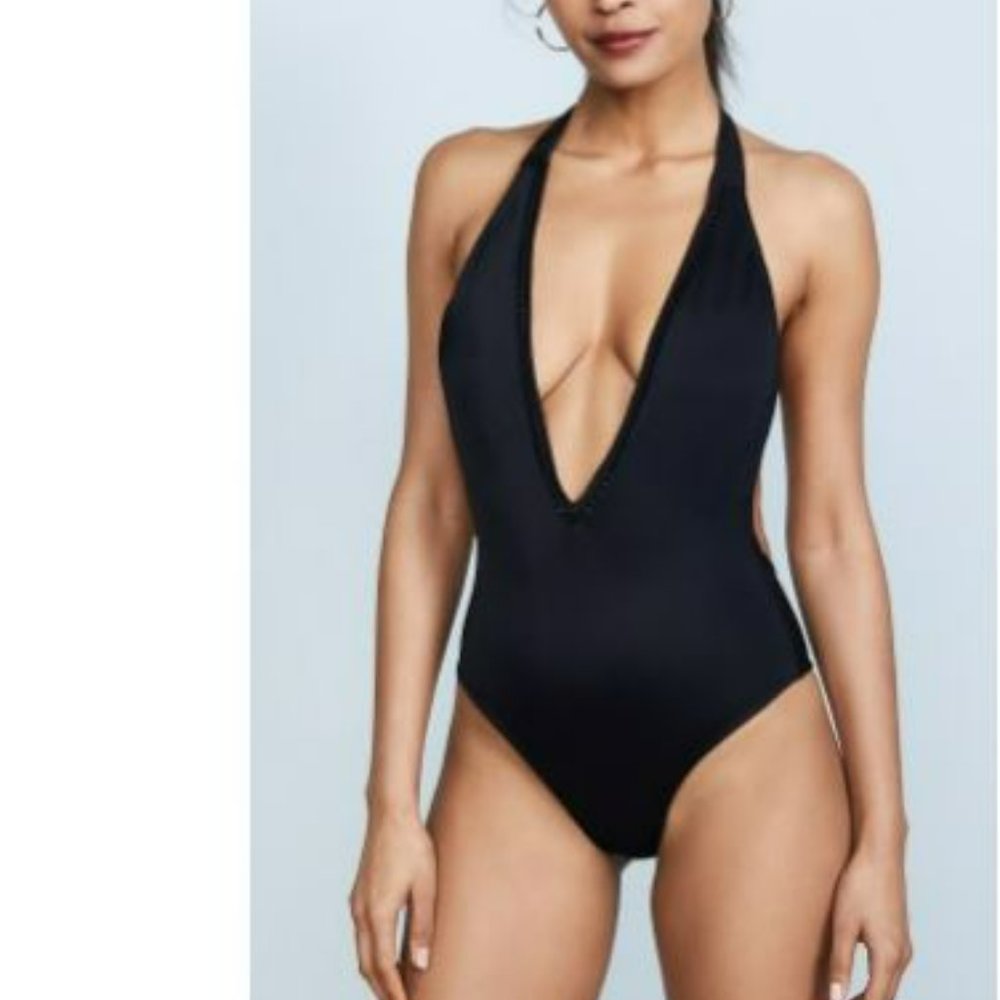 NWT Peixoto Kai Deep V one-piece swimsuit - black (Size: M)